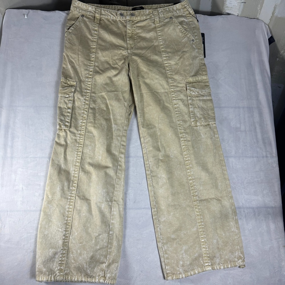 NWT True Religion Bobbi Womens Baggy Cargo Pants Tan Khaki Utility Low Rise 34